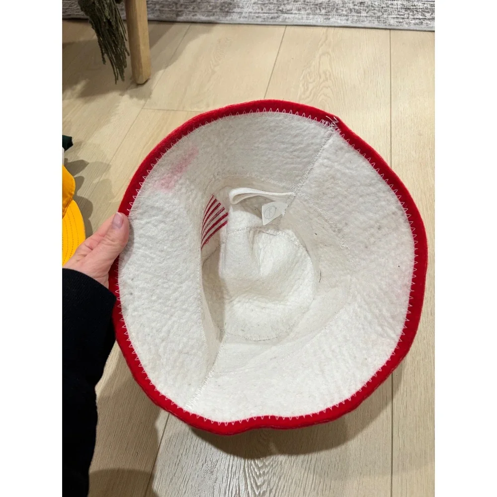 Halsa American Flag Wool Bucket Hat Cream Red‎ Trim Patriotic USA Patch Hat